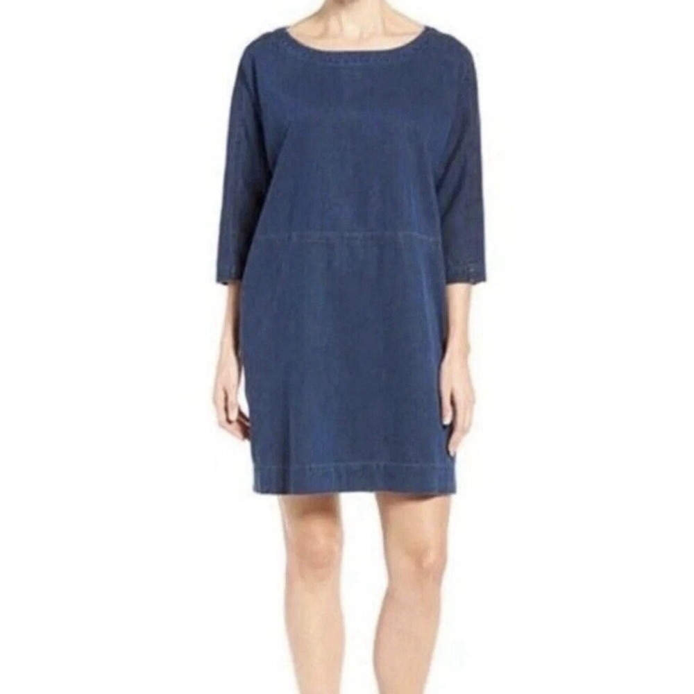 Eileen Fisher Dress Blue Tencel Organic Cotton Soft Denim Minimalist Capsule